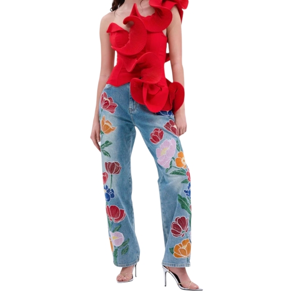AKIRA Denim - New! AKIRA Blue Jeans with Colorful Floral Embroidery